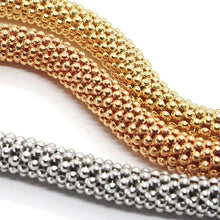Load image into Gallery viewer, 3 18K ROSE YELLOW WHITE GOLD BRACELETS 7.3 INCHES, BASKET WEAVE, POPCORN 5 MM.
