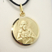 Load image into Gallery viewer, 18k yellow gold Scapular Our Lady of Mount Carmel Sacred Heart medal big 17mm Virgin Mary of Carmen pendant.