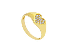 Load image into Gallery viewer, 18k yellow gold band chevalier zirconia ring, central 9mm heart.
