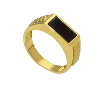 Load image into Gallery viewer, 18K YELLOW GOLD MAN BAND 6mm THICK RING MODERN SQUARED RECTANGULAR BLACK ONYX.