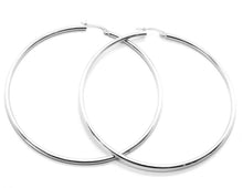 Load image into Gallery viewer, 18k white gold round circle earrings diameter 60 mm, width 2 mm, made in Italy.
