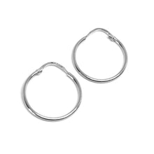 Cargar imagen en el visor de la galería, 18k white gold round circle hoop small earrings diameter 19mm x 1.2mm, Italy.