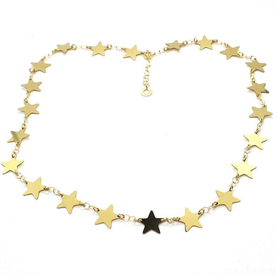 18K YELLOW GOLD NECKLACE, FLAT STARS, STAR, 16 INCHES, MADE IN ITALY.