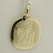 Load image into Gallery viewer, 18K YELLOW GOLD PENDANT SQUARE MEDAL GUARDIAN ANGEL 15 MM ENGRAVABLE ITALY MADE.