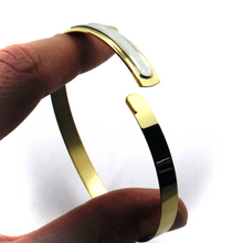 Load image into Gallery viewer, SOLID 18K YELLOW WHITE GOLD UNISEX RIGID BANGLE 7 mm FLAT BRACELET, SATIN PLATE.