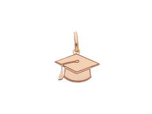 Cargar imagen en el visor de la galería, 18k rose gold small 9mm square academic cap graduation hat flat smooth pendant.