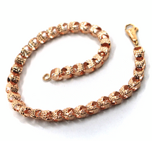 Load image into Gallery viewer, 18K ROSE GOLD BRACELET, DIAMOND CUT OVAL ROUNDED 4mm DROPS LINK, 19cm 7.5&quot;.
