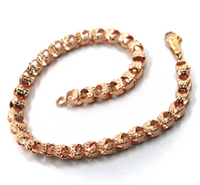 Load image into Gallery viewer, 18K ROSE GOLD BRACELET, DIAMOND CUT OVAL ROUNDED 4mm DROPS LINK, 19cm 7.5".