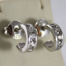 Load image into Gallery viewer, SOLID 18K WHITE GOLD CIRCLE EARRINGS WITH ZIRCONIA, DIAM 0.35" MADE IN ITALY.