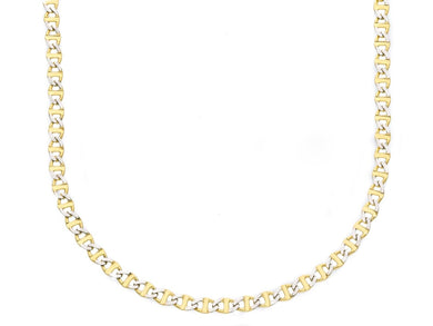 18K YELLOW WHITE GOLD SOLID CHAIN NECKLACE SMALL 2.2mm FLAT OVAL MARINER 24