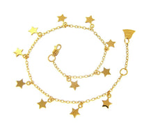 Load image into Gallery viewer, 18K YELLOW GOLD BRACELET 5mm FLAT STAR PENDANTS, SQUARE ROLO CHAIN, 7.3".