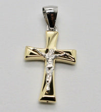 Load image into Gallery viewer, 18k yellow and white gold cross Jesus stylized very luster made in Italy 1.2 in.