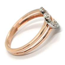 Charger l'image dans la galerie, SOLID 18K ROSE GOLD DOUBLE TUBE BAND RING WITH CENTRAL CUBIC ZIRCONIA HEART.