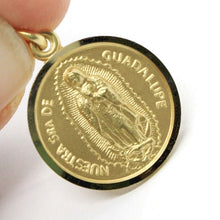 Load image into Gallery viewer, solid 18k yellow gold Senora Lady of Guadalupe, 15 mm, round medal pendant.