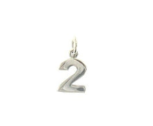 Charger l'image dans la galerie, 18k white gold number 2 two small pendant charm, 0.4", 10mm.
