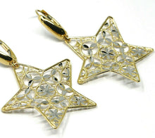 Load image into Gallery viewer, 18K YELLOW WHITE GOLD PENDANT EARRINGS ONDULATE WORKED STAR, SHINY, STRIPED.