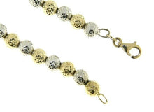 Load image into Gallery viewer, 18K YELLOW WHITE GOLD BRACELET 19cm WORKED SPHERES BIG 5mm DIAMOND CUT BALLS.