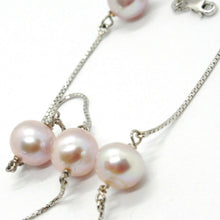 Load image into Gallery viewer, 18k white gold lariat necklace, venetian chain alternate purple pearls 8.5 mm.