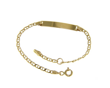 Load image into Gallery viewer, 18k yellow gold boy girl baby bracelet engraving plate anchor chain 5.5-6.3&quot;.
