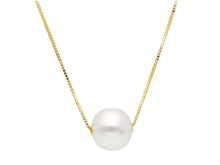 Load image into Gallery viewer, 18k yellow gold necklace square venetian chain central freshwater pearl 9.5-10mm.