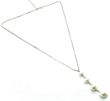 Load image into Gallery viewer, 18k white gold lariat necklace venetian chain fw round oval drop pearl pendant.