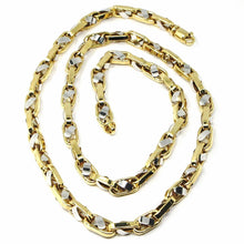 Load image into Gallery viewer, 18K YELLOW WHITE GOLD CHAIN, BIG OVAL CABLE SQUARED ALTERNATE LINK 7mm, 24".