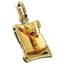 Load image into Gallery viewer, 18K YELLOW PARCHMENT GOLD MEDAL 18 mm, JESUS CHRIST, CROSS, VERY DETAILED ENAMEL.