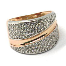 Load image into Gallery viewer, SOLID 18K ROSE WHITE GOLD BAND RING, ALTERNATE DOUBLE WAVES OF CUBIC ZIRCONIA.