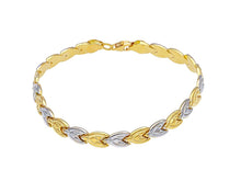 Load image into Gallery viewer, 18K YELLOW WHITE GOLD FLAT WORKED ALTERNATE 5mm FLOWERS PETALS DROPS BRACELET.