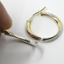 Load image into Gallery viewer, 18K YELLOW WHITE GOLD OVAL CIRCLE HOOPS PENDANT EARRINGS, TWISTED 2.5cm ONDULATE.