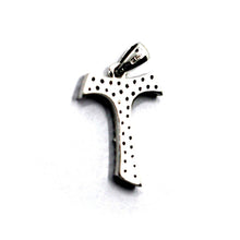 Load image into Gallery viewer, 18k white gold squared zirconia 17mm cross, Franciscan tau tao Saint Francis.