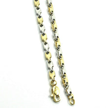 Cargar imagen en el visor de la galería, 18k white yellow gold chain necklace alternate drop ondulate tube links, 20".