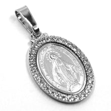 Load image into Gallery viewer, solid 18k white gold zirconia miraculous big 24mm medal pendant Virgin Mary Madonna.