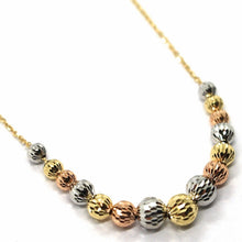 Load image into Gallery viewer, 18K YELLOW WHITE ROSE GOLD NECKLACE, ALTERNATE FACETED WORKED BALLS SPHERES.