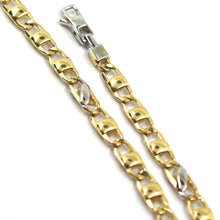 Load image into Gallery viewer, 18K YELLOW WHITE GOLD CHAIN NECKLACE FLAT MARINER OVAL ROUNDED LINKS, 20".