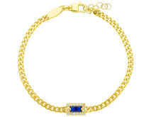 Cargar imagen en el visor de la galería, 18K YELLOW GOLD BRACELET, GOURMETTE CUBAN CURB LINK 3.2mm, SQUARE BLUE ZIRCONIA.