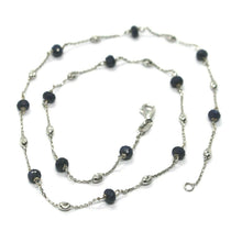 Charger l'image dans la galerie, 18k white gold necklace, alternate 4mm sapphire & 3mm faceted white balls, 20".