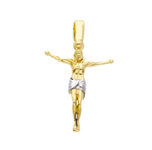 Cargar imagen en el visor de la galería, 18K YELLOW AND WHITE GOLD 25mm JESUS CHRIST ON THE CROSS PENDANT, ITALY MADE.
