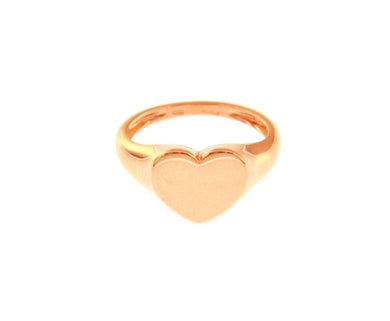 18k rose gold band smooth chevalier ring, central 10mm heart, made in Italy.