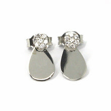 Load image into Gallery viewer, SOLID 18K WHITE GOLD PENDANT EARRINGS DROP WITH FLOWER CUBIC ZIRCONIA ON TOP.