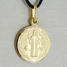 Load image into Gallery viewer, solid 18k yellow gold St Saint Benedict 15 mm medal pendant with Cross.
