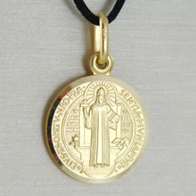 Load image into Gallery viewer, solid 18k yellow gold St Saint Benedict 15 mm medal pendant with Cross.