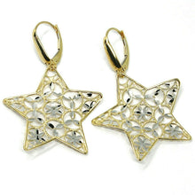 Load image into Gallery viewer, 18K YELLOW WHITE GOLD PENDANT EARRINGS ONDULATE WORKED STAR, SHINY, STRIPED.