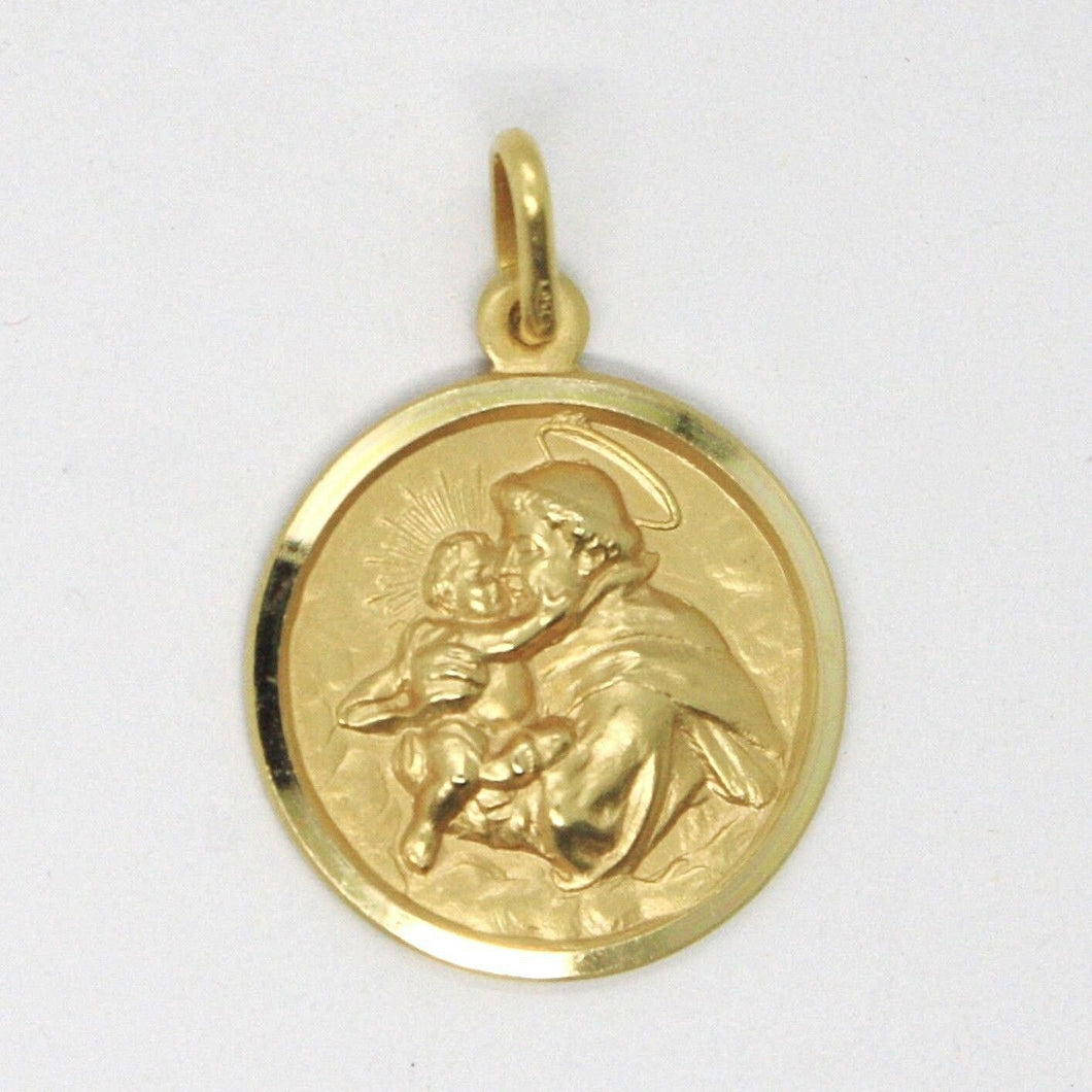 18k yellow gold St Saint Anthony Padua Sant Antonio with Jesus medal pendant, diameter 15 mm.