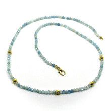 Load image into Gallery viewer, 18k yellow gold necklace 17.3", 44cm faceted round 2.5mm aquamarine worked balls.