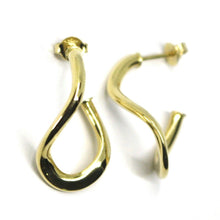 Charger l'image dans la galerie, 18K YELLOW GOLD PENDANT EARRINGS ONDULATE DROP OVAL HOOPS 2.6cm, 1.02" INCHES.