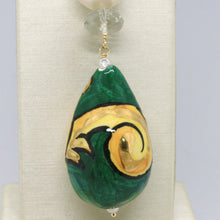Load image into Gallery viewer, 18k yellow gold pendant prasiolite pearl, ceramic big drop hand painted in Italy.