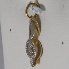 Load image into Gallery viewer, SOLID 18K WHITE & YELLOW GOLD TREBLE CLEF PENDANT CHARM, PENTAGRAM MADE IN ITALY.