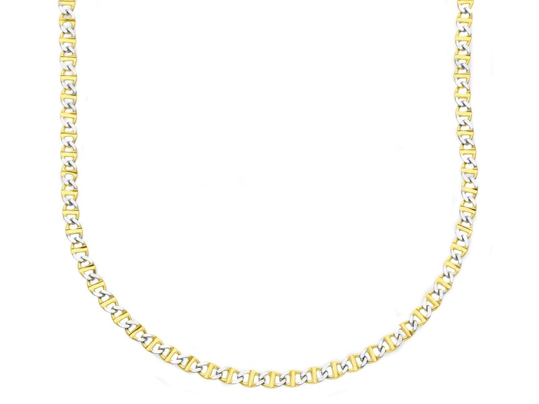 18K YELLOW WHITE GOLD SOLID CHAIN NECKLACE SMALL 2mm FLAT OVAL MARINER 24