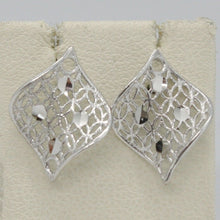 Load image into Gallery viewer, SOLID 18K WHITE GOLD PENDANT EARRINGS FINELY WORKED ONDULATE LEAF MADE IN ITALY.